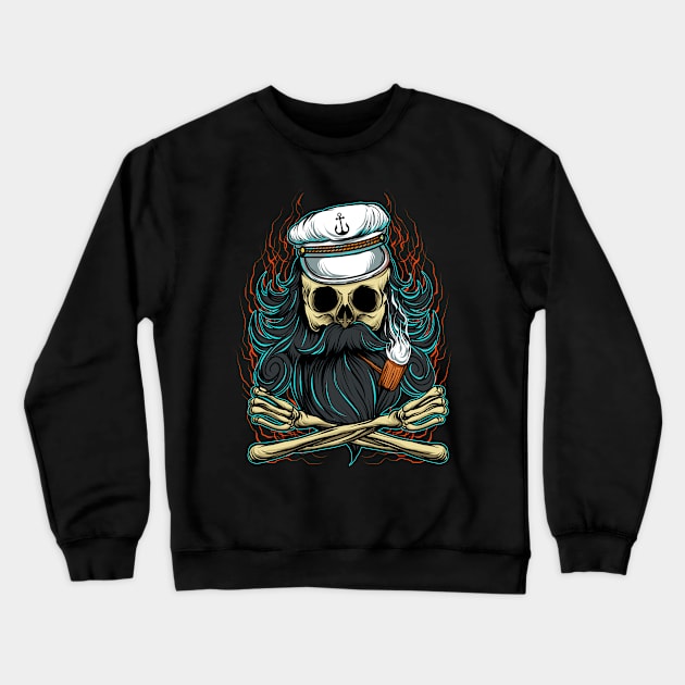 Bearded Skull Pirate Captain Crewneck Sweatshirt by E